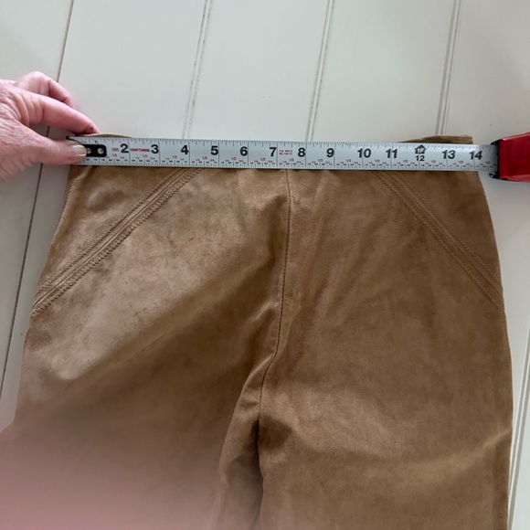 INC 100% Leather Suede Tan Flat Front Straight Leg Stitch Detail Pants WMs 2 EUC - Picture 10 of 11